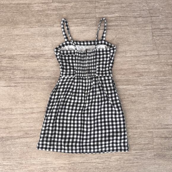 Abercrombie & Fitch Gingham Check Mini Dress XS Black White Square Neck - Picture 3 of 11